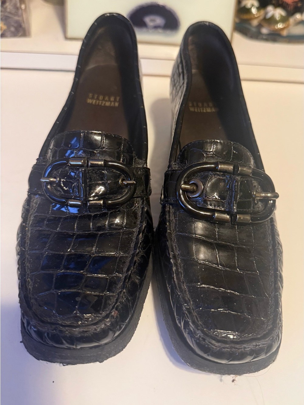 Stuart Weitzman Croc Embossed Wedge loafers